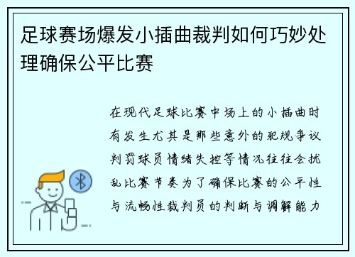 足球赛场爆发小插曲裁判如何巧妙处理确保公平比赛