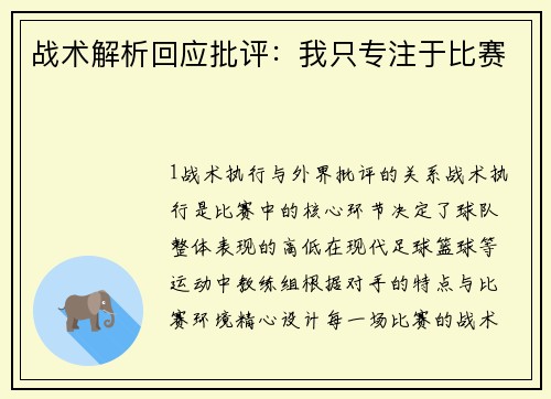 战术解析回应批评：我只专注于比赛